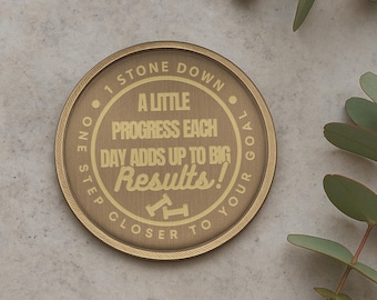 Personalised Weight Loss Milestone Coin – Custom Weight & Message – Slimming Journey Motivation Token – Fitness Gift – St/Lbs/Kg Marker