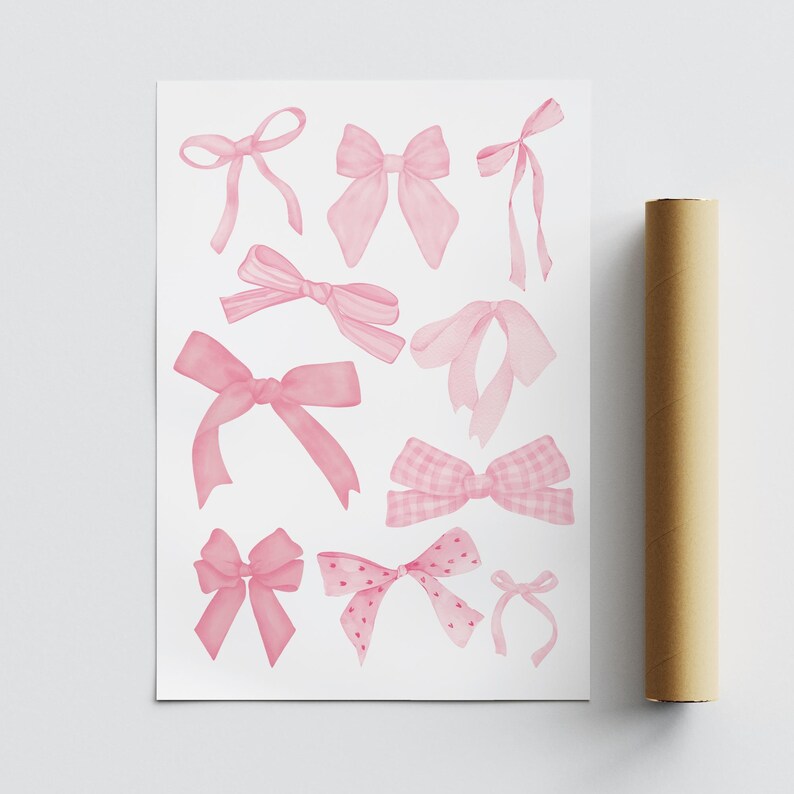 Pink bow poster: coquette aesthetic print, cute pink bows wall art, chic home decor, modern art, trendy interior design, girly stylish decor image 3