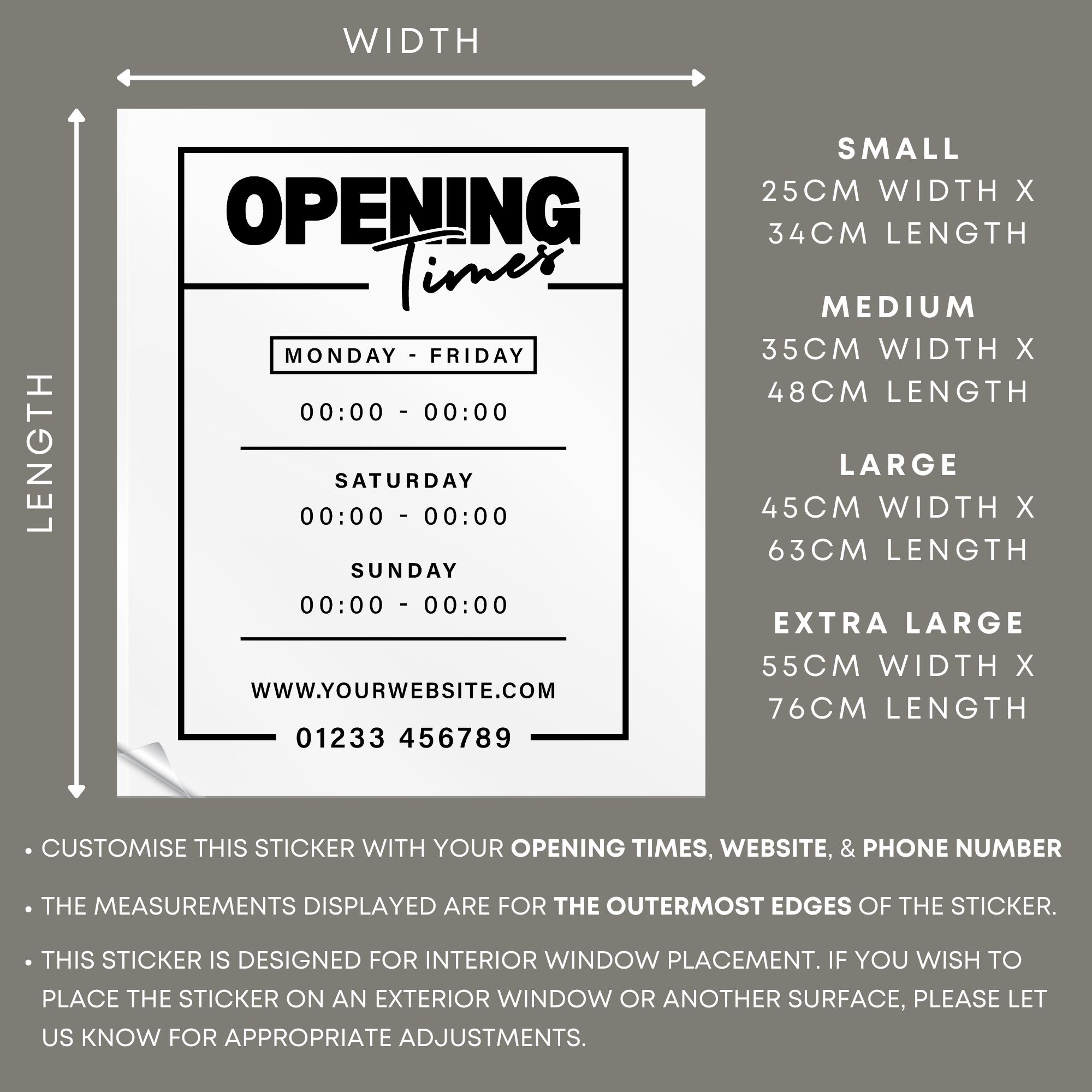 Opening Date Sticker Opening Times - Modern Sticker: Custom Business Hours Window Sticker ...