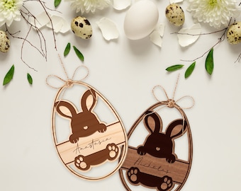Personalised Sitting Bunny Tag: Wooden Bunny, Custom Name, Great Easter Gift Basket Tag, Easter Hunt Tags, Tags For Easter Gift