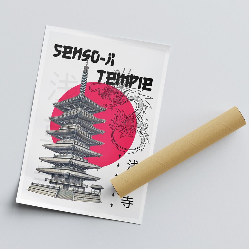 Tokyo temple - graphic design poster, architectural landmark print, bedroom print, landmark prints, modern graphic design wall decor, tokyo image 3