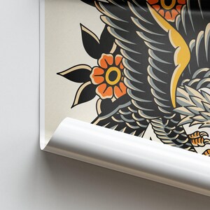 Tatuaje tradicional - Póster de águila: Lámina de arte para tatuajes / Diseño vintage / Lámina de arte mural con tinta clásica / Decoración alternativa para el hogar imagen 4