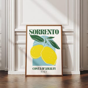 Sorrento - amalfi italy print: modern italian location poster, amalfi coast aesthetic, home decor, lemon illustration, mediterranean, travel image 1