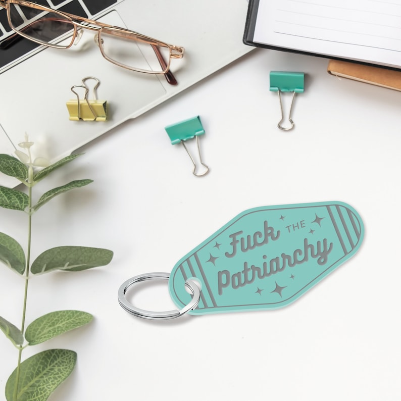 F*ck the Patriarchy Motel-Style Keyring: Retro Acrylic Keychain, Unique Gift Idea, Girly Car Accessory image 3