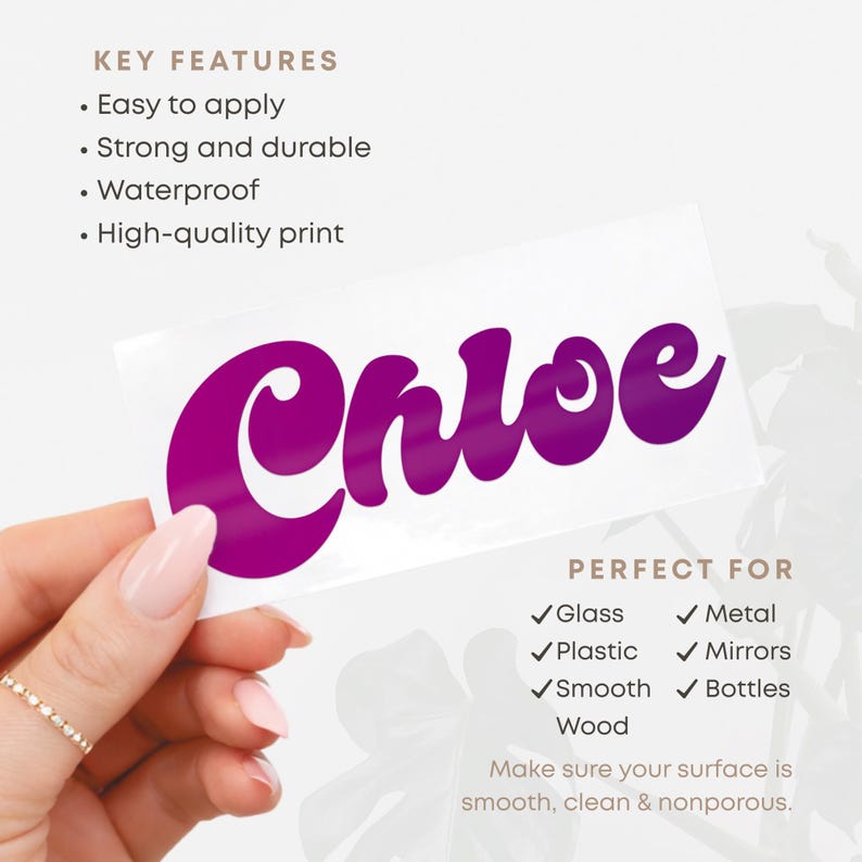 Personalised Name Sticker | Pink & Purple Gradient Vinyl Decal | Custom Waterproof Label for Bottle or Case image 2