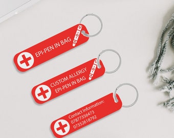 Epi-Pen In Bag Custom Allergy Emergency Alert Tag Personalised Emergency Contact Keyring Medical Label