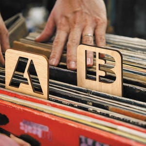 Vertical Vinyl Record Dividers for Crates | Wooden Alphabet LP Organisers | A–Z Album Filing Tabs for Record Storage | Music Gift