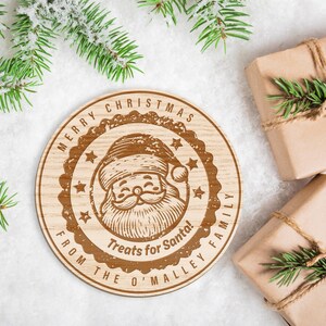 Treats for Santa - Stamp Plate: Christmas Eve Santa Tray, Personalised Wooden Santa Claus Treat Board, Xmas Milk & Cookie Plate bild 1