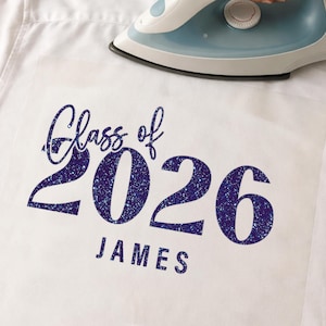 Personalised Class of 2026 Iron-On Transfer | Custom Name School Leavers Vinyl for T-Shirts & Hoodies