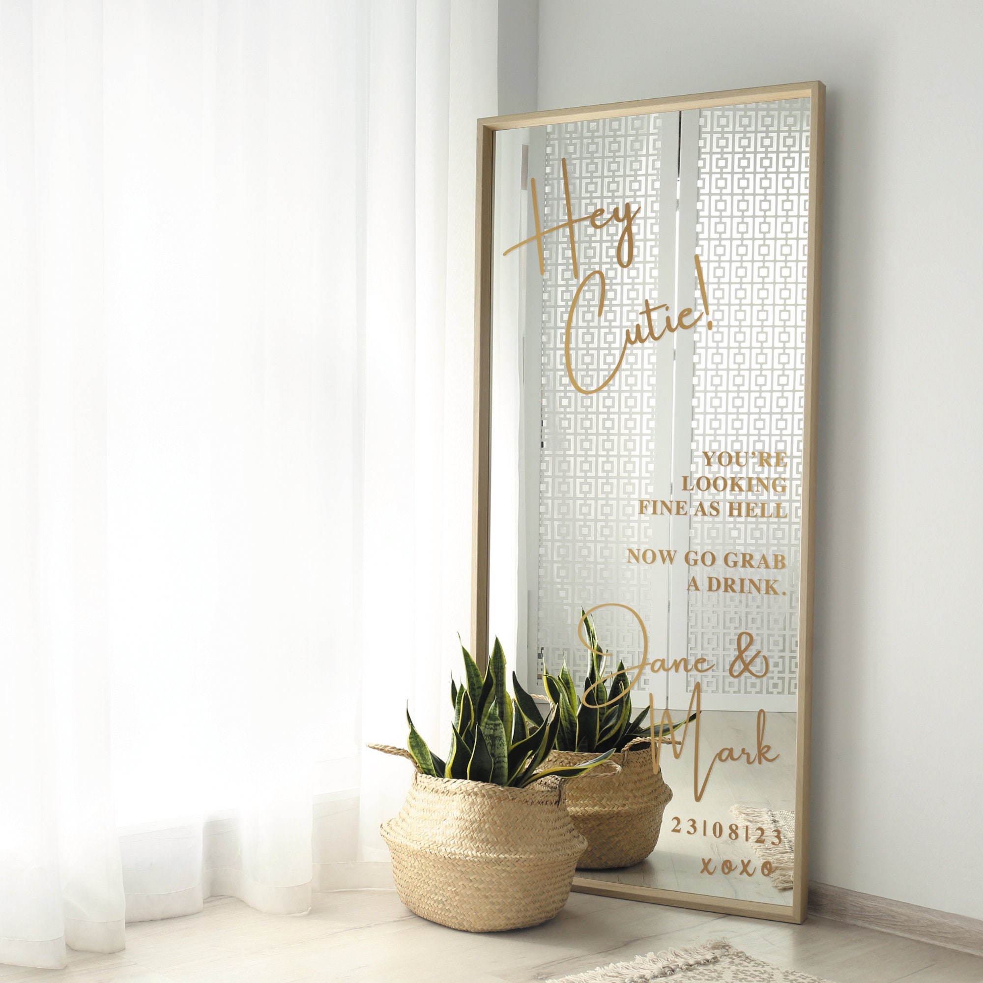 Hey Mirror Hey Cutie - Wedding Mirror Sticker - Personalised Names, Selfie Mirror ...