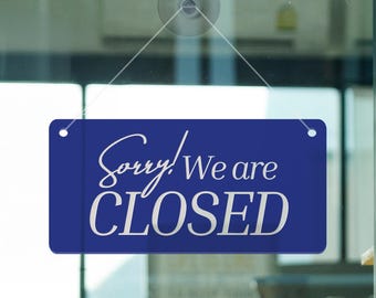 Open & Closed Hanging Shop Sign - Sleek: Business Essentials, Shop Door Sign with Suction Cup – Double-Sided Hanging Shop Plaque, Shop Decor