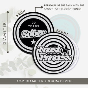 Trust The Process - Retro Acrylic Sobriety Chip: Customisable Sober Time, Personalised Sobriety Coin, AA Token, Recovery Milestone Gift image 4