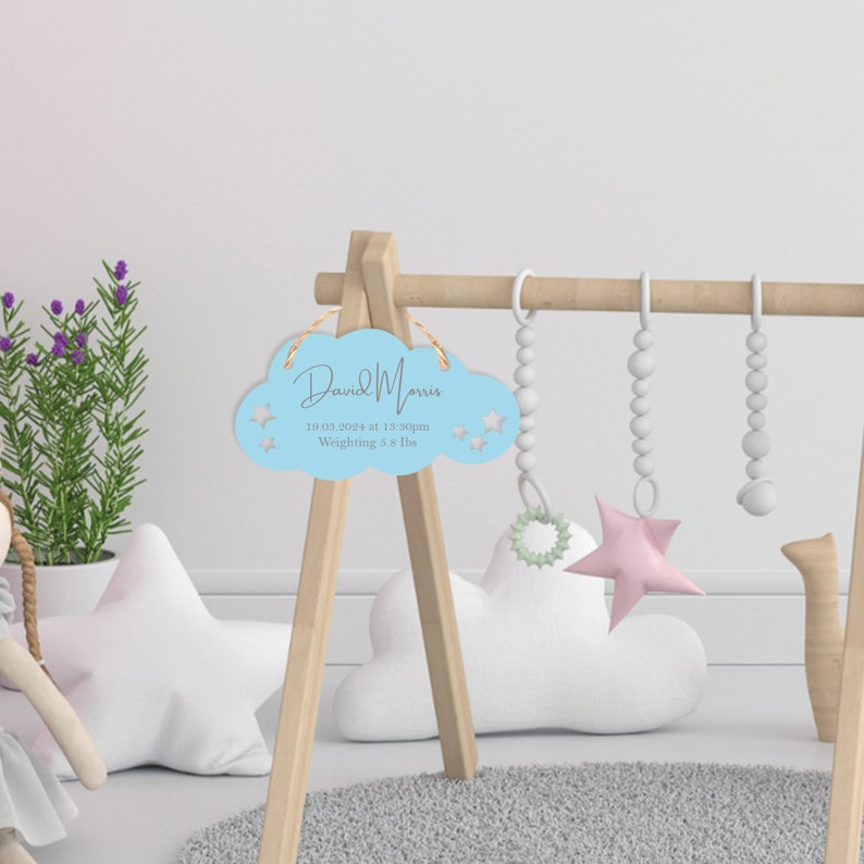 Cloud and Stars Birth Details Baby Name And Weight Birth Information Nursery Wall Hanger Keepsake image 4