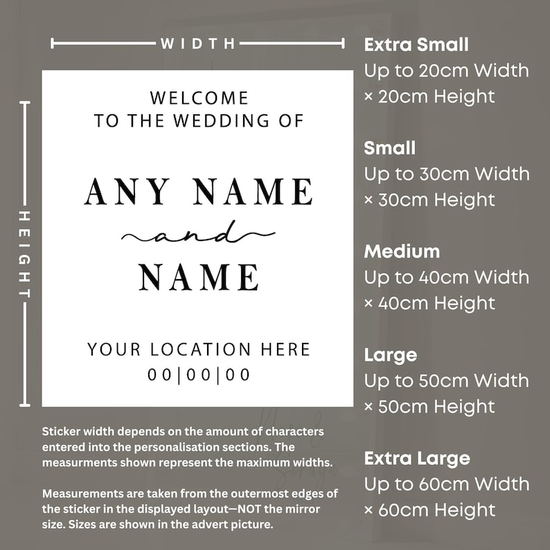 Personalised Wedding Welcome Mirror Decal – Custom Names, Location, Date Sticker | Wedding Decor image 4