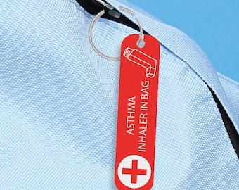 Asthma Inhaler In Bag Condition Alert Tag Personalised Emergency Contact Keyring Medical Label