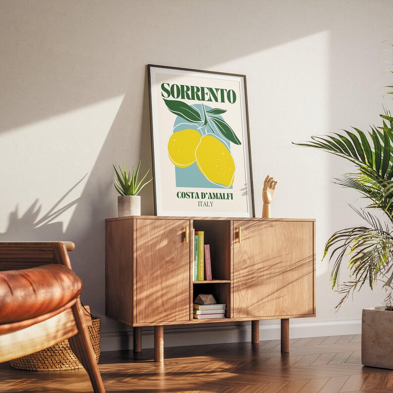 Sorrento - amalfi italy print: modern italian location poster, amalfi coast aesthetic, home decor, lemon illustration, mediterranean, travel image 2