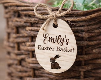 Easter Gift Tag – Personalised Easter Egg Basket Tag | Wooden Name Tag with Bunny