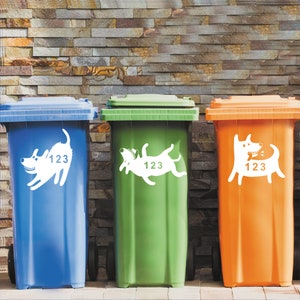 Wheelie Bin Personalised Sticker Custom Number House Number Funny Cartoon Dog Character, Dog Lover Home Improvement, House Number Bin Label