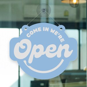 Open & Closed Hanging Shop Sign - Retro Circle: Small Business Shop Door Sign with Suction Cup – Double-Sided Hanging Shop Plaque Decor image 1