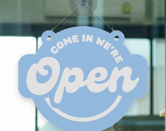Open & Closed Hanging Shop Sign - Retro Circle: Small Business Shop Door Sign with Suction Cup – Double-Sided Hanging Shop Plaque Decor
