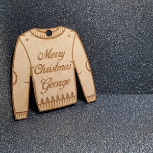 Personalised Christmas Tree Bauble - Hanging Jumper Decoration - Custom Name - First Christmas image 1