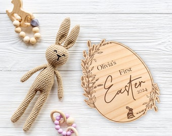 Personalised First Easter Egg: Floral Design, Wooden Egg, Custom Name, First Easter Pictures, First Easter Design, Baby's First Easter