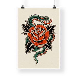 Traditional Snake Tattoo Style Poster | Vintage Tattoo Art for Alternative Home Decor image 5