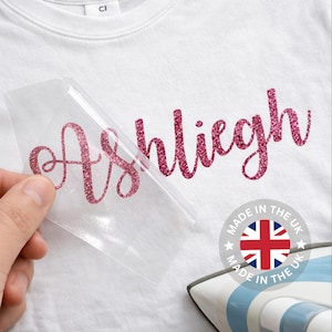 Personalised Glitter Iron On Name Label | Custom HTV Vinyl for Clothes, T-Shirts & Bags | DIY Wash Safe Name Transfer