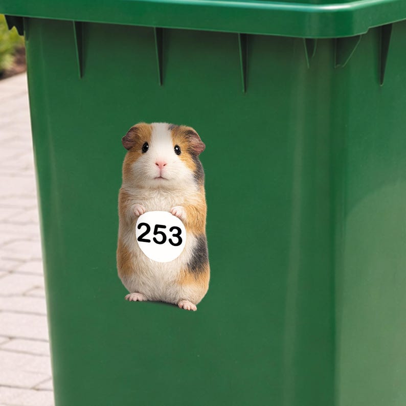 Personalised Wheelie Bin Sticker | Guinea Pig House Number Decal | Waterproof Outdoor Dustbin Label zdjęcie 7