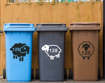 Sheep Wheelie Bin Sticker Personalised Custom House Number Sticker Bin Dustbin