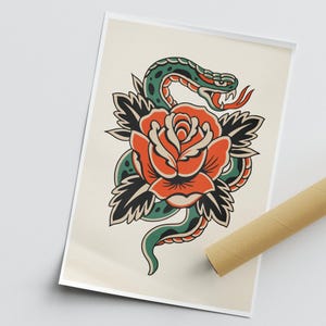 Traditional Snake Tattoo Style Poster | Vintage Tattoo Art for Alternative Home Decor image 3