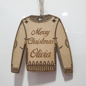Personalised Christmas Tree Bauble - Hanging Jumper Decoration - Custom Name - First Christmas image 6