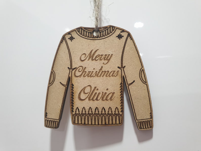 Personalised Christmas Tree Bauble - Hanging Jumper Decoration - Custom Name - First Christmas image 6