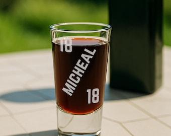 Personalised Birthday Shot Glass | Bold Block Name & Age | Custom Engraved | Milestone Birthday Gift for Him or Her | 18th or 21st