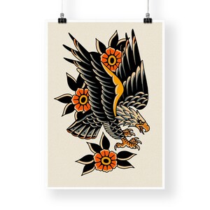 Tatuaje tradicional - Póster de águila: Lámina de arte para tatuajes / Diseño vintage / Lámina de arte mural con tinta clásica / Decoración alternativa para el hogar imagen 5