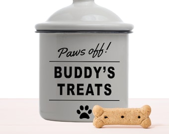Personalised Dog Treat Jar Sticker - Paws off! - Any Name Vinyl Decal, Jar Label, Personalised Gift For Dog, Pet Essentials, New Dog Owner
