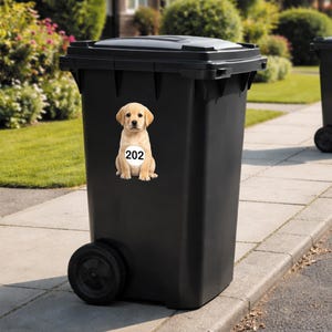 Personalised Wheelie Bin Sticker | Cute Labrador House Number Bin Decal | Dog Waterproof Vinyl Dustbin Label image 7