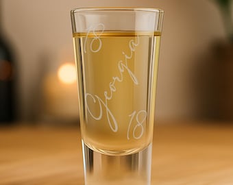 Personalised Birthday Shot Glass | Fine Script Name & Age | Custom Gift | Milestone Birthday Gift for Him or Her | 18th or 21st