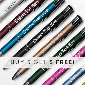 Personalised Pen - BUY 5 GET 5 FREE Custom Message - Gift Present - Engraved Metal Body