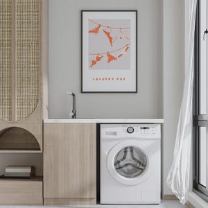 Laundry day - orange poster: trendy art, unique home decor, cool laundry room print, laundry quote poster, utility room art image 1