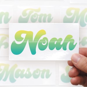yellow name label custom text decal glossy vinyl lettering aesthetic minimal modern gradient sticker shiny personalised label custom text gift idea school supplies bottle label laptop decal phone decal notebook label cute teen gift custom wording name tag waterproof look