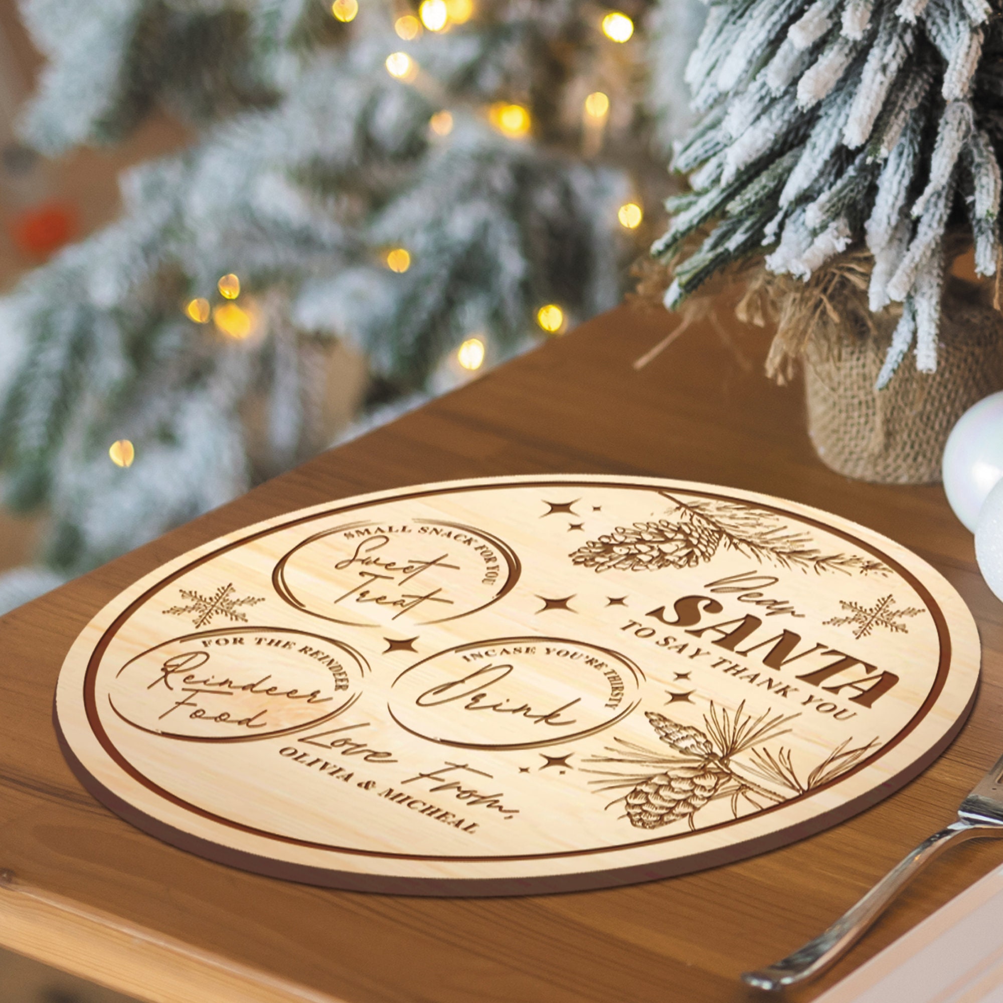 Personalised Christmas Eve Santa Milk And Cookies Treat Board - Reindeer Carrots Snack Tray - UK - View #2