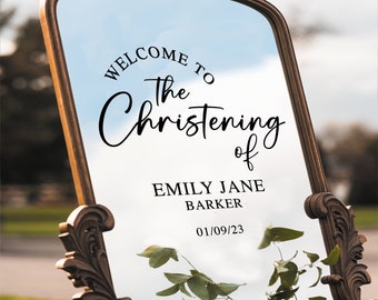 Christening Welcome Sign For Mirror Or Board - Personalise With Full Name & Date, Vinyl Decal Sticker for DIY Christening,Easy to Apply - 02