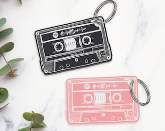Personalised Cassette Keyring with Spotify Scan Code - Retro Music Lover's Accessory, Vintage-Inspired Keychain, Unique Custom Song Keepsake