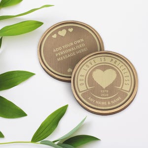 Priceless Love Coin - Heart: Engraved Keepsake Gift, Personalised Message, Custom EDC Token, Perfect Gift For Valentines and Anniversary image 1