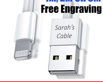 Personalised Name on Apple USB Charger Cable DATA Cable for Apple iPhone iPad Personalised iPhone Ipad Cable 1m 2m 3m