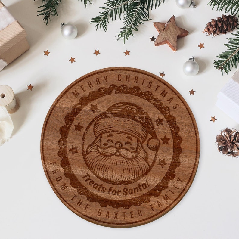 Treats for Santa - Stamp Plate: Christmas Eve Santa Tray, Personalised Wooden Santa Claus Treat Board, Xmas Milk & Cookie Plate bild 2