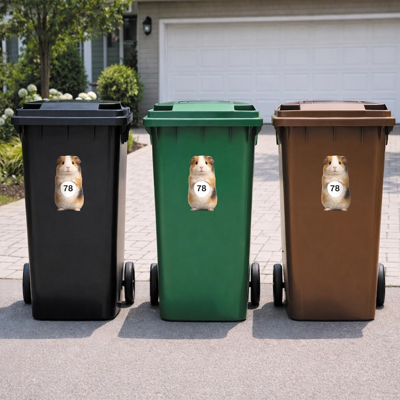 Personalised Wheelie Bin Sticker | Guinea Pig House Number Decal | Waterproof Outdoor Dustbin Label zdjęcie 2