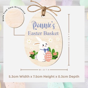 Personalised Easter Basket Tag | Wooden Cute Bunny Name Tag | Custom Easter Basket Decoration image 4