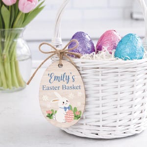 Personalised Easter Basket Tag | Wooden Cute Bunny Name Tag | Custom Easter Basket Decoration image 5